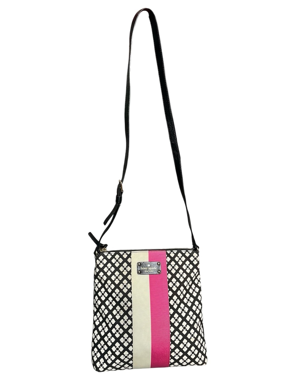 Kate Spade Varsity Stripe Black White Floral Spade Adjustable Leather Strap - Picture 10 of 10